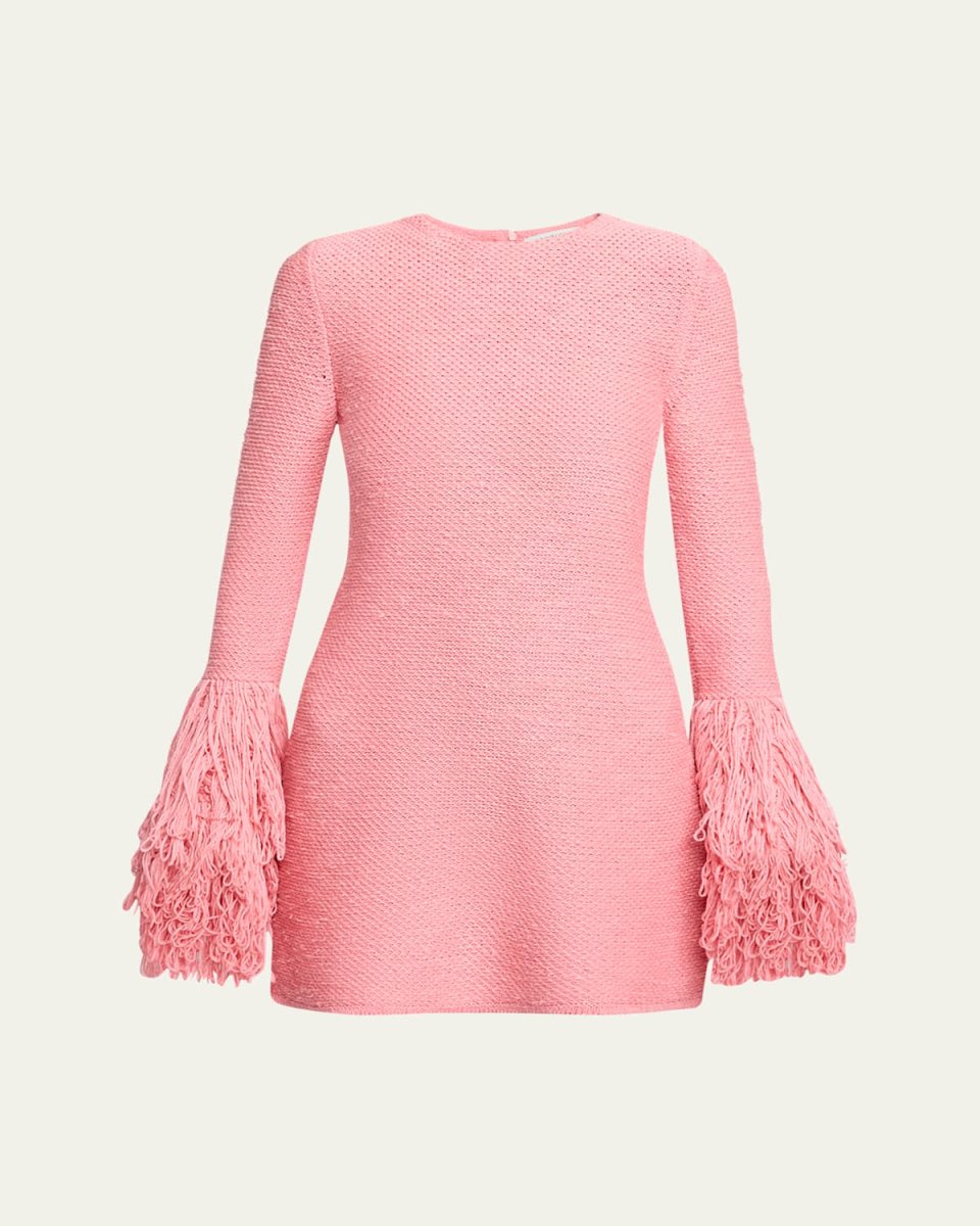 Liam Fringe-Cuff Mini Cashmere Dress